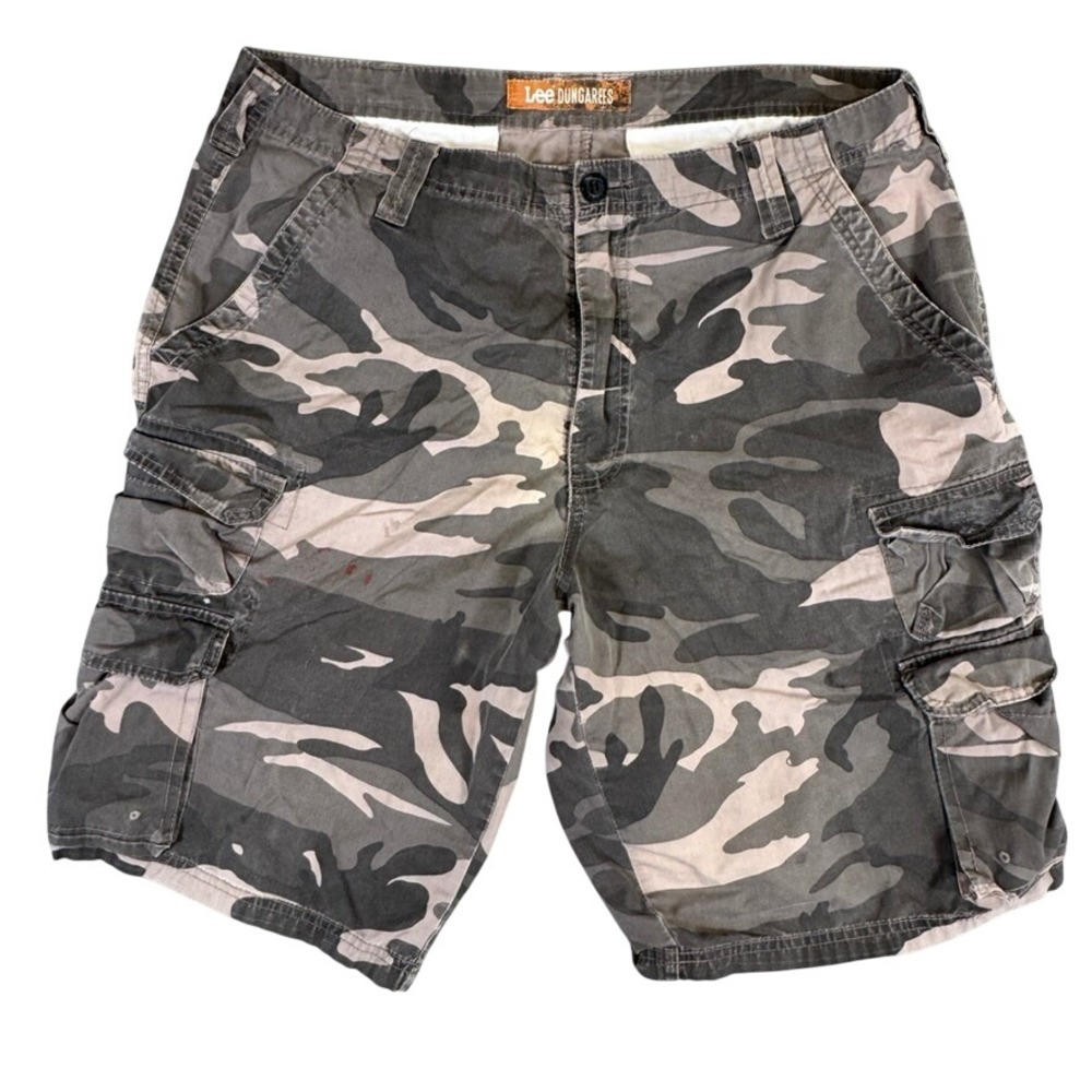 Lee Dungarees Mens Camo Cargo Shorts Grey Brown Camouflage Multi Pocket Workwear